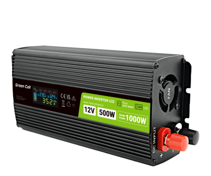 Przetwornica samochodowa Green Cell PowerInverter LCD 12V 500W/1000W (LCD, czysty sinus)